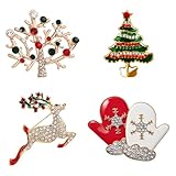 Juego de broches navideños: Recibirás 4 estilos diferentes de broches navideños para mujer, decorados con pedrería que brillan con la luz. Su hermosa apariencia le dará un toque diferente a tu Navidad y te hará ganar muchos cumplidos.