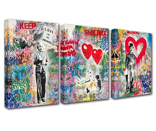 Graffiti Street Art Banksy Canvas Wall Art for Living Room Decor 3 Pieces Einstein Chaplin Picture Print Pop Arworkt Kitchen Wall Decor Abstract Artwork Home Decor Room Wall Pictures Framed 48x24 Inch