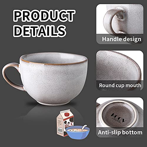 Koov Ceramic Soup Mug, Soup Bowls With Handles Microwave Safe, 24 Ounce Jumbo Mug And Cereal Mugs Set Of 4, Reactive Glaze (Variable Grey) #TOP1