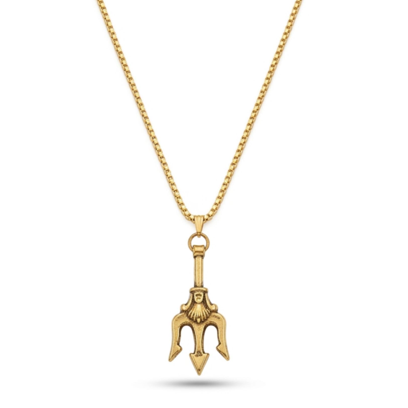 Gold-Plated Shiva Trishul Pendant Necklace with Box Chain for Men & Women | Antique Ethnic Mahadev Trident Spiritual Locket Jewellery for Daily Wear & Gifting-image-43