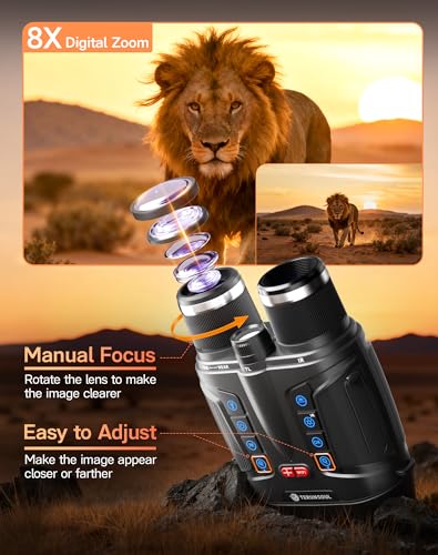 Image of Night Vision Goggles - Smart APP 4K Night Vision Binoculars, 10000mAh Battery, 128GB Card for Photo and Video, 3'' UHD Screen & 8X Zoom Binoculars for Camping, Hunting, Security (Black)