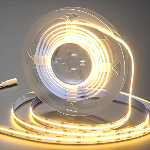 BDFFLY COB LED Strip Light Warm White 320LEDs, 2m 3000K IP20 12V LED Tape Lights,for Under Cabinet Bedroom Kitchen TV Mirror DIY Lighting
