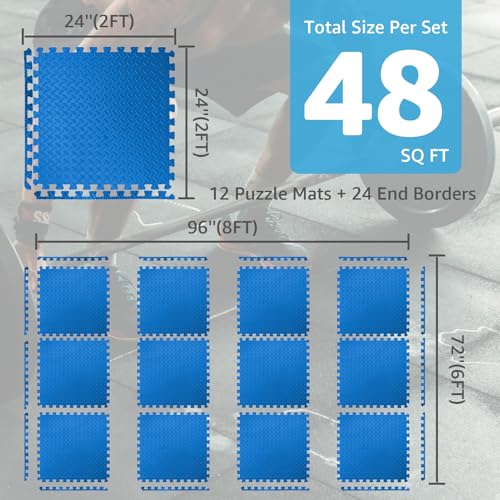 Image of Art3d 48 Sq.Ft Eva Puzzle Exercise Mats, 1 /2 inch Thick Foam Interlocking Tiles for Flooring, Workout, Gym Equipments, Pack of 12, Blue