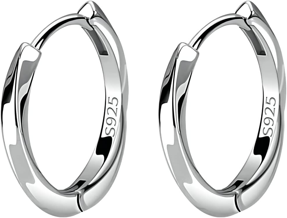 Men's Earring Hoop 925 Sterling Silver Hoop Earring for Men Round Huggie Silver Mens Hoops Earrings Ear Piercings (rotate)