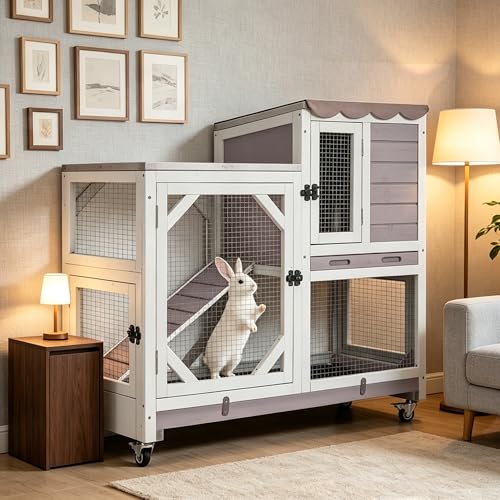 GUTINNEEN Duplex Rabbit Hutch with 2 Trays & Rain Cover