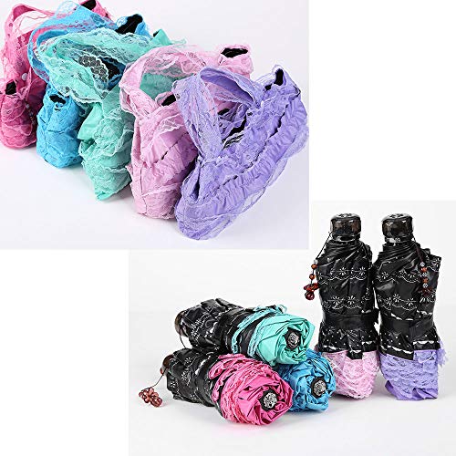 Princess Lace Vintage Lace UV Sun Parasol Folding 3D Flower Embroidery Umbrella 3 Folding Blue Rainy days, snowy days, sunny days are available
