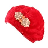 NIAISI Dame Casual Luxurious Warme Spitze Cap Bailey Hut,Red4-OneSize