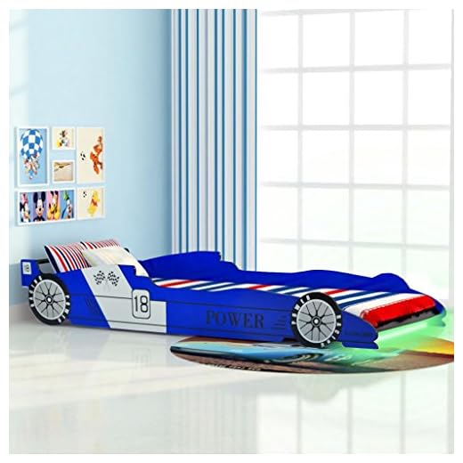vidaXL Cama para Niños con Forma de Coche de Carreras con Luces LED Muebles para Habitación Infantil 90x200 cm MDF Azul