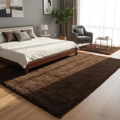 Image of Carpet for Hallway, Kitchen, and Modern Interiors, Cozy Shag Runner for Living Room, Entryway & Office Decor Size 4x6 feet Coffee
