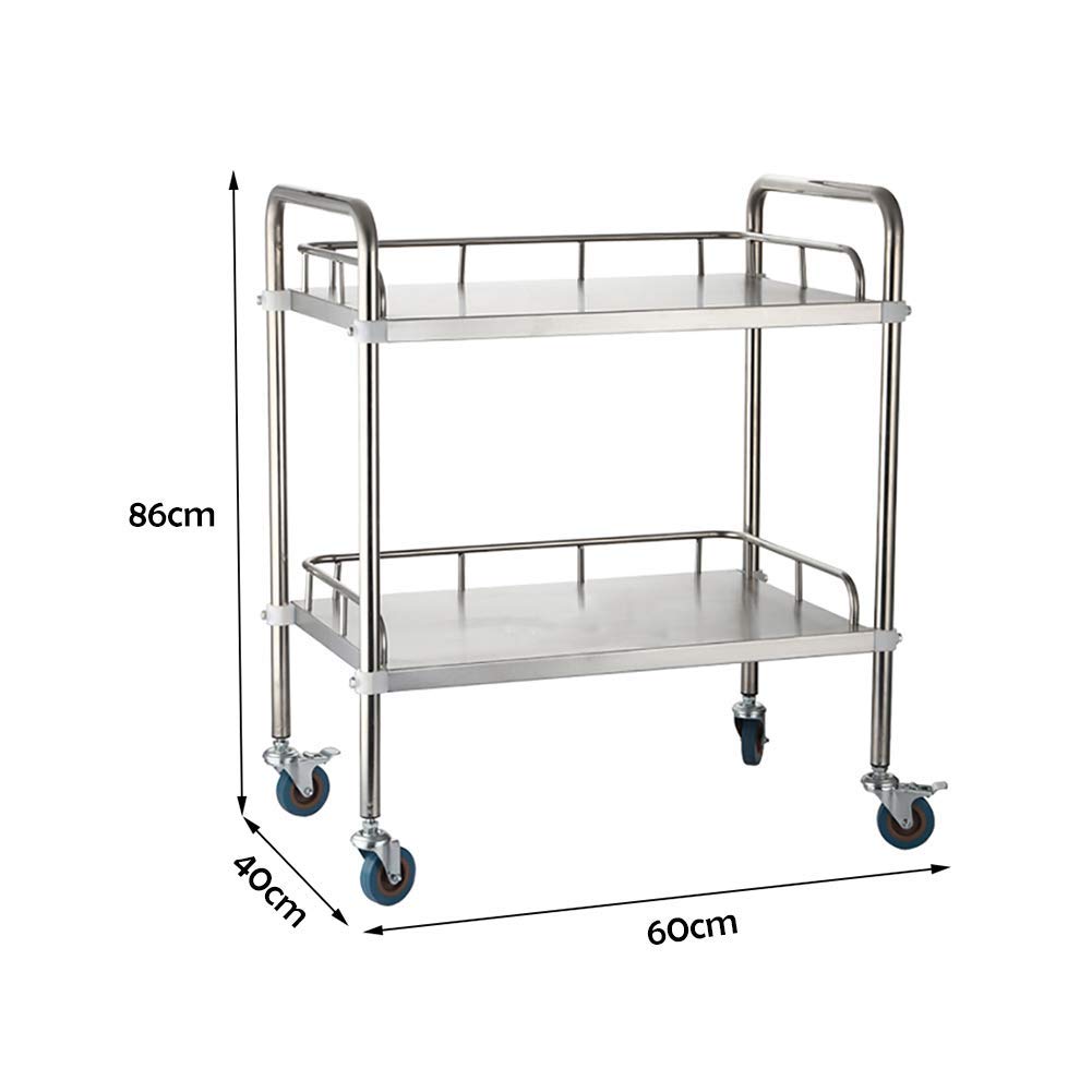 Ruchome Trolleys Stojak Do Przechowywania Wózek Medyczny Wózek Medyczny 2 -Poziomowy Salon Beauty Salon Rolling Tolley, Szpital/Klinika Dentystyczna Sprzęt Medyczny, Uniwersalne Koło Hamulcowe,