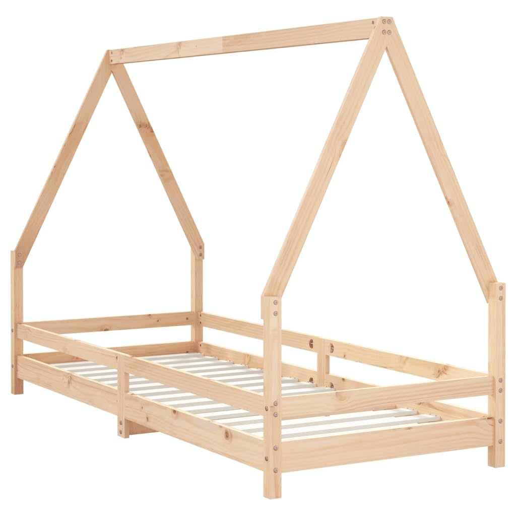 Łóżko dziecięce 80 x 200 cm z litego drewna sosnowego z konstrukcją łóżka, niskie wejście, stabilne listwy, odpowiednie dla dzieci od 4 lat, łącznie z miejscem do przechowywania, bezpieczne