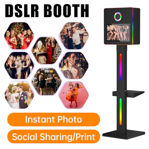 Image of DSLR Photo Booth with Camera & Printer,Mirror Photo Booth with 15.6 inch Touch Screen,Flight Case,Built-in Mini PC,App Control-Perfect for Weddings,Parties,Event Rentals (Black, Camera+Printer)