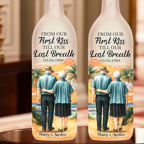 Image of Pawfect House Custom Bottle Lamp, Personalized Anniversary Wedding Gifts for Husband and Wife, Him and Her, from Our First Kiss to Our Last Breath, Housewarming Couples Gifts, LED Bottle Lights