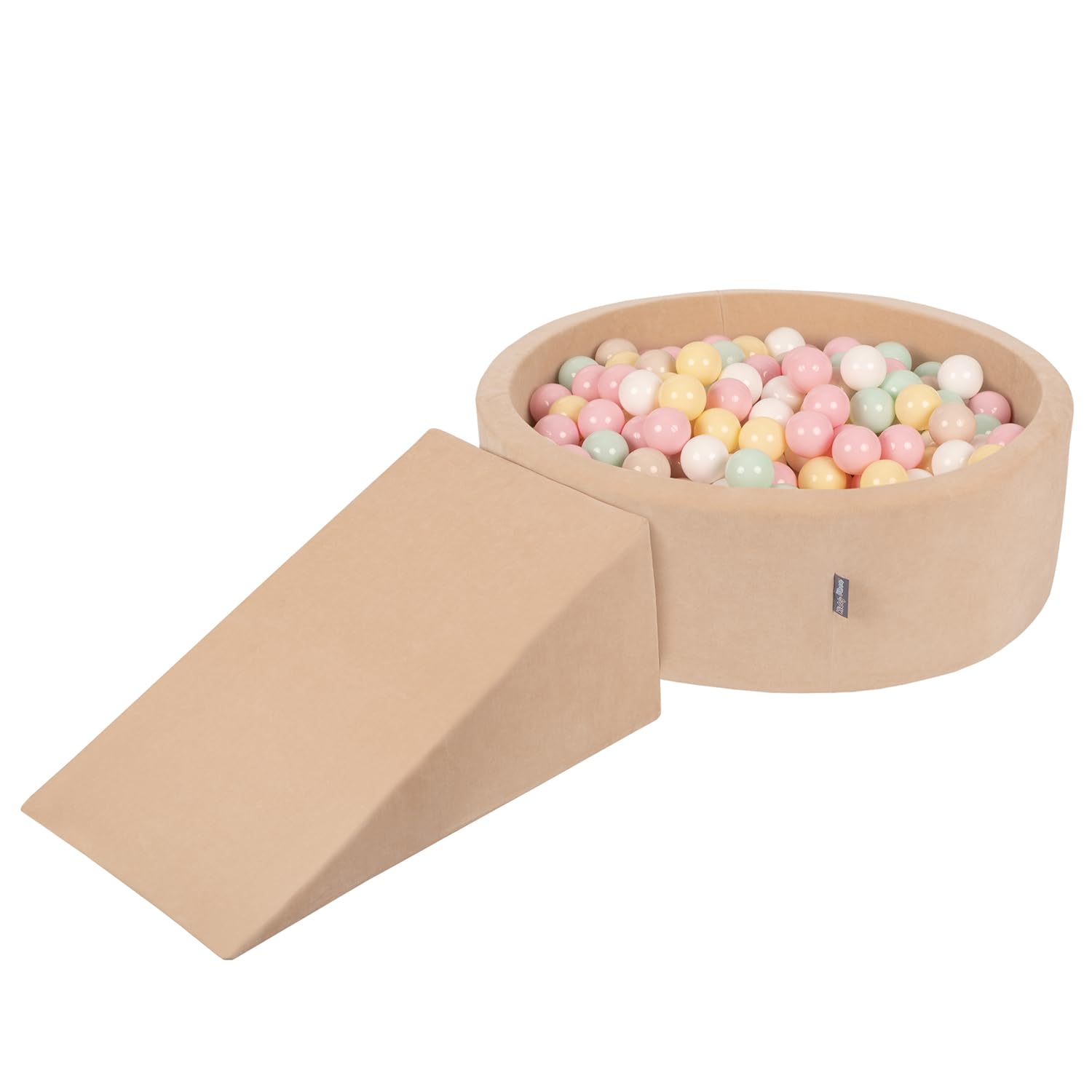 KiddyMoon Foam Playground Velvet For Kids With Round Ballpit (100 Balls ∅ 7Cm/2.75In) Soft Obstacles Course And Ball Pool, Sand Beige: Pastel Beige/Pastel Yellow/White/Mint/Powder Pink