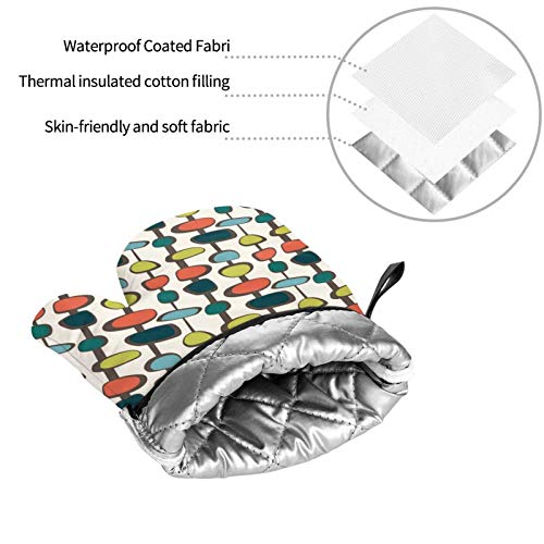 Mid Century Modern Bead Oven Mitts And 2 Pot Holders Set, Soft Cotton Lining With Non-Slip Surface, Kitchen Microwave Gloves For Baking Cooking Grilling Bbq #TOP7