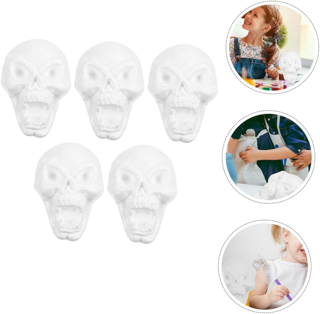 OSALADI 5pcs Halloween Foam Skull Hanging Ornaments, Painted White Skull Heads DIY Pendants for Halloween Party Decoration and Home Hanging Décor