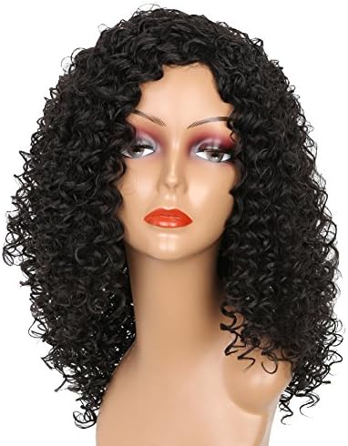 MISSWIG Synthetic Heat Resistant Wigs Black Kinky Curly Wig Bob Wigs for Black Women with Side Part and Free Wig Cap(Size:22inch)