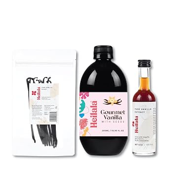 HEILALA bundle - Gourmet Vanilla with Seeds 16.9 fl oz, Pure Vanilla Extract 1.69 fl oz and 10 Whole Vanilla Beans