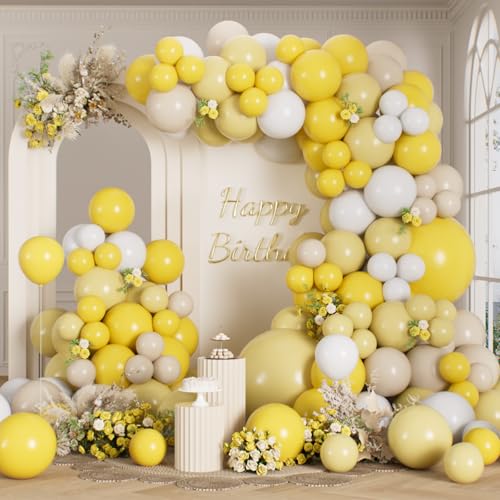 Yellow Balloons Arch Kit 165Pcs Different Sizes Pastel Yellow and Sand White Helium Latex Balloon Garland for Graduation Anniversary Wedding Birthday Party Decorations