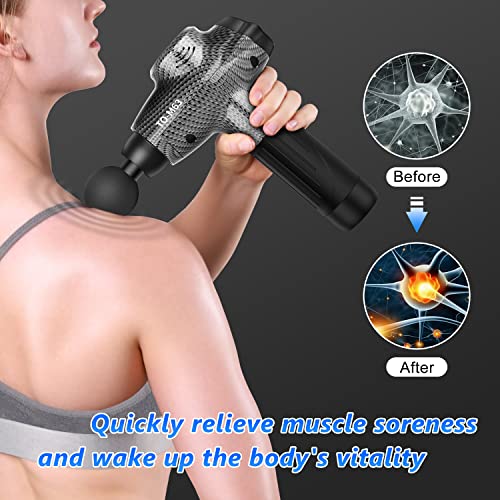 TOLOCO Massage Gun, Muscle Massage Gun Deep Tissue, Percussion Massage Gun with 12 Replacement Heads, Super Quiet Portable Electric Massager for Athletes, Treatment, Relax, Carbon