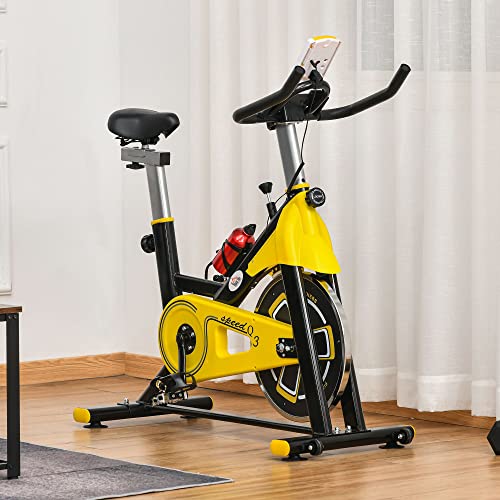 HOMCOM Stationary Exercise Bike w/ 6kg Flywheel, LCD Monitor, Adjustable Resistance, Pad & Bottle Holder, for Indoors, Gyms, Offices, Cardio Workout - Yellow - Image 2
