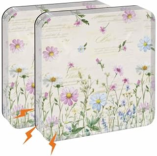 2 Pcs Acrylic Fridge Magnets Watercolor Flowers on Letter Small Square Refrigerator Magnet Retro Field Floral Plant Magnet Stickers for Kitchen,Office Whiteboard,Cabinet,Locker