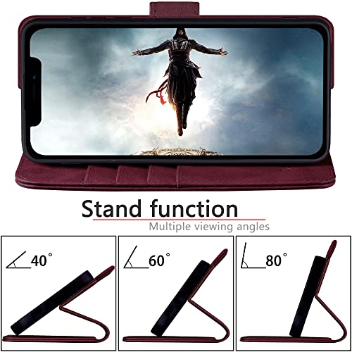 DuckSky for iPhone 15 Pro 6.1\" Genuine Leather Wallet case 【RFID Blocking】【4 Credit Card Holder】【Real Leather】 Flip Folio Book Phone case Protective Cover Women Men for Apple 15 Pro case Wine Red - Thumbnail 7