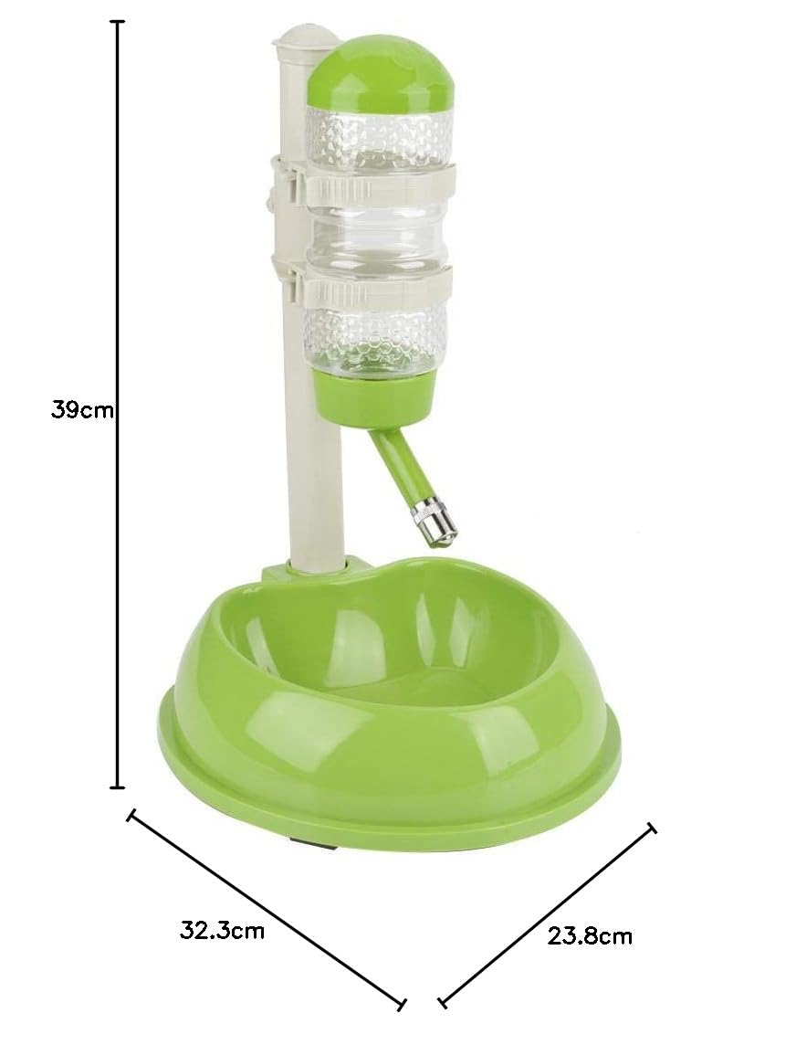 Fdit Dispensador de Agua Potable 500ml Cuenco de Alimentos con Botella de Agua para Mascotas Dispensador Grande Ajustable Automáticamente de Altura para Gato Socialme-EU(Verde)