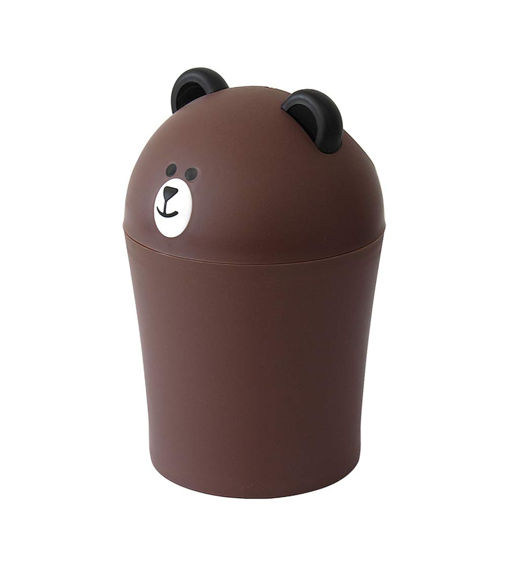 Top Estore Cute Bear Mini Desktop Trash Can Simple Bedside Paper Basket (Brown)