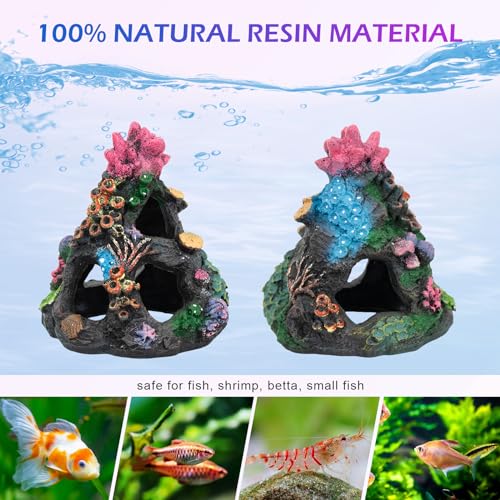 Image of Aquarium Coral Rock Mountain Cave Set Fish Tank Decoration Coral Ornament Aquarium Plant Fish House for Betta Rest Hide
