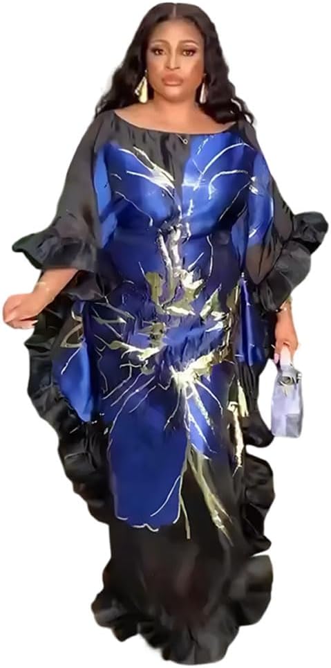 HD Stylish African Inspire Dress for Woman O Sharp Applique Floral Organza Gown