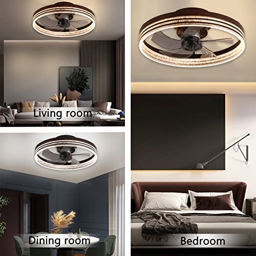 Gesum App & Remote Control,19.7 Inch Modern Low Profile Bladeless, Dimmable 3 Colors,Flush Mount Smart Ceiling Fan With Lights For Bedroom, Living Room(Brown) #TOP1