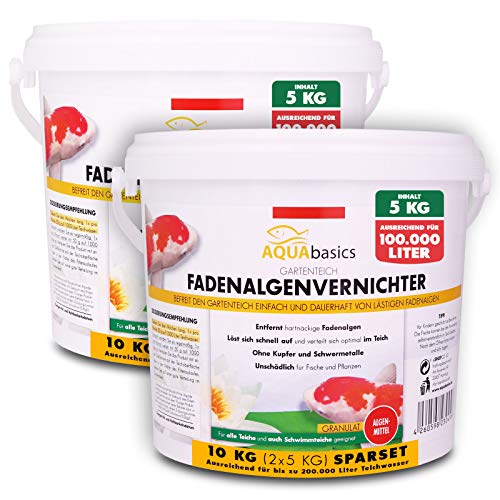 AQUAbasics Gartenteich Fadenalgenvernichter Power-GRANULAT befreit den Teich von hartnäckigen Fadenalgen dauerhaft und stoppt die Neubildung von Algen, Größe:10 kg