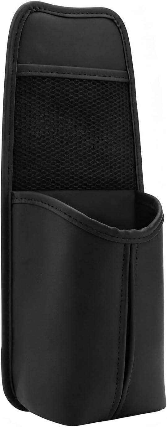 Car Tissue Holder, Waterproof Leather Hanging Water Bottle Storage Bag with Elastic Strap, Multifunctional Storage Bag for Phone, Card, Universal for Most Cars (Black)