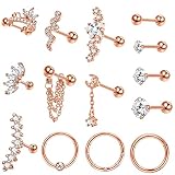 Jstyle Juego de 14 pendientes de acero inoxidable para mujeres y hombres, circonita