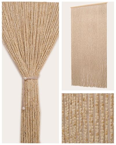 Erfolkerz 90 Strands Beaded Curtain for Doorways -35.5x79- Handmade Natural Beaded CurtainsBoho Doorway Wood and Bamboo Bead Curtain-As Insect Screen/Room Divider-Beige