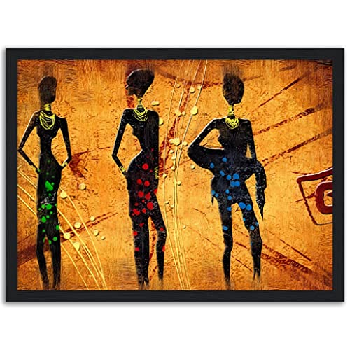 Décoration murale féminine d'art Trio africain avec cadre noir