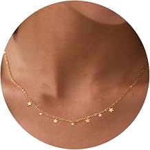 Station Necklace for Women 14k Gold-Plated Butterfly Star Flower Leaf Lightning Bolt Cross Station Necklaces Dainty Charm Choker Necklace Minimalist Simple Jewelry Gift