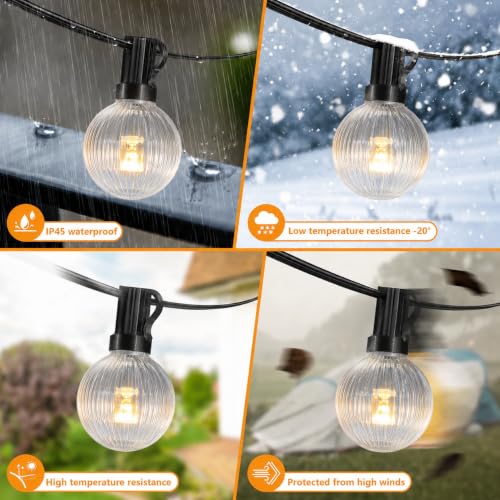 Image of One94Store Ribbed Globe Warm White LED String Lights 5M | 12 Waterproof Decorative Hanging Bulbs | Outdoor & Indoor String Lights for Balcony, Garden, Patio, Backyard, Wedding & Home Decor