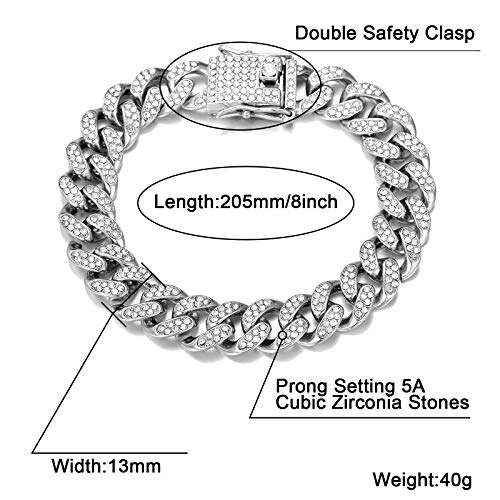 Feel Style Iced Out Cuban Bracelet 8.5 Inch Bling Zirconia Cuban Miami Chain Bangle Jewelry For Men Women Hip Hop Bracelets Jewelry #TOP2