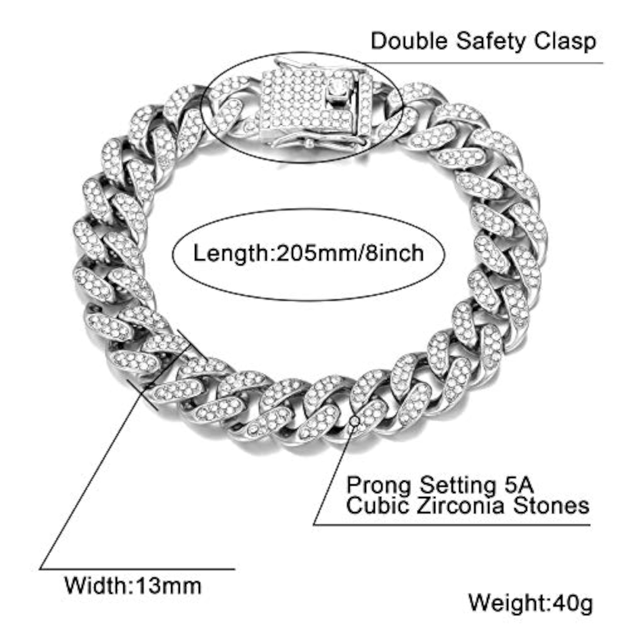 Iced Out Cuban Zirconia Bracelet, Hip Hop Style