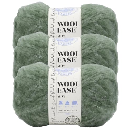 Image of Lion Brand Yarn, Wool-Ease Aire Crochet Yarn, Sage, Green, 3 Pack
