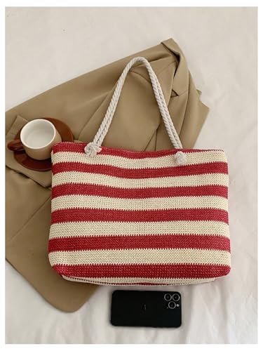 Floerns Women's Striped Straw Beach Shoulder Tote Bag Rope Handle Large Capacity Vacation Totes4
