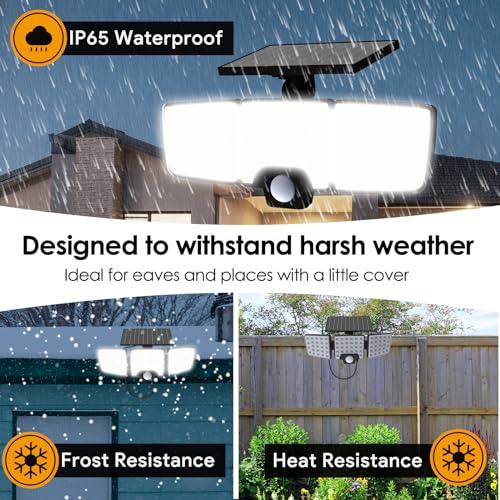 Energetic Solar Outdoor Lights, 1000LM 74 LED Security Lighting with Remote Control, 3 Heads Motion Sensor Lighting, IP65 Waterproof Solar Floodlight for Outside Yard, Pack of 2 by E ENERGETIC LIGHTING - Used condition - Image 4
