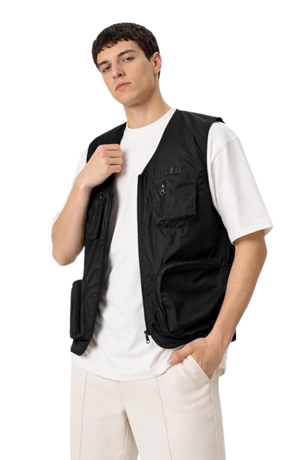 common culture Men’s Utility Travel Vest Sleeveless Jacket with Multiple Zipper Pockets | Lightweight Outdoor Fishing Hiking Photography Vest | Front Zip Closure (Black)-picture-40