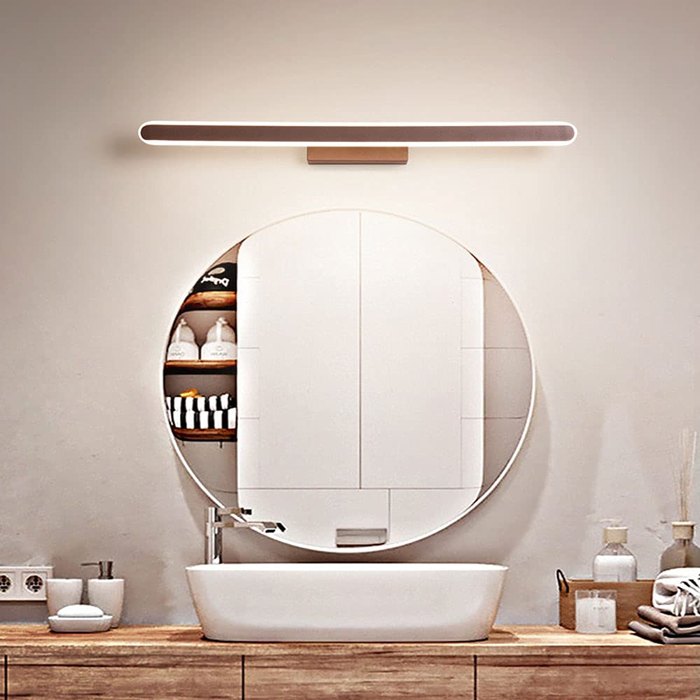 Jadssox Barra luminosa a specchio a LED Apparecchio di illuminazione lineare per bagno Lampada da parete per trucco con finitura marrone, Luci per specchio per trucco a striscia lunga Applique per tru