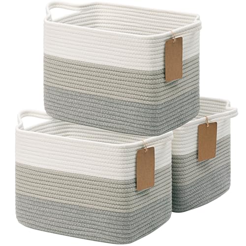 Image of Goodpick Woven Basket, Rope Baskets for Organizing, Toy Baskets Storage Kids, Empty Gift Basket with Handles, Closet Baskets for Shelves, Bathroom, 13 x 10 x 9 Inches, Gray