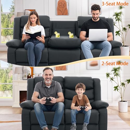 Korser Recliner Sofa, Reclining Loveseat with Console, Oversized Reclining Couch with Drop Down Table, 3-Seater Sofa with Cup Holder and Recessed Power Strip, Black - image 7