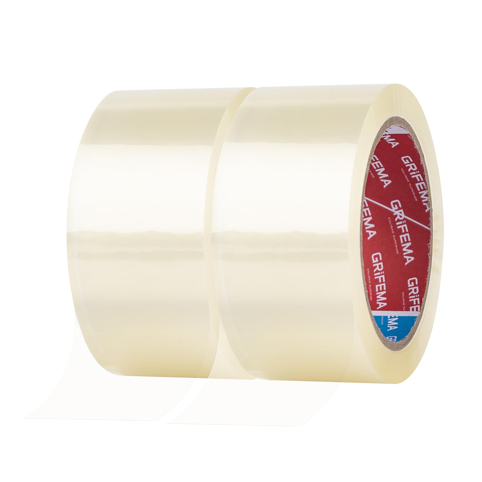 GRIFEMA GA4003-2 Clear Low Noise Packing Tape 2 Rolls Strong Heavy Duty Parcel Tape Strong Adhesive Sellotape Industrial Duty Cellotape for Packing Boxes, Moving House(5CM X 66M)