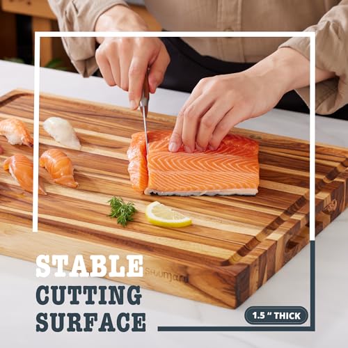 Shumaru-California-Extra-Large-Edge-Grain-Butcher-Block-Cutting-Board-15-Inch-Thick-20-x-15-Made-of-Premium-Teak-Wood-with-Sorting-Compartments-Enhanced-with-Natural-Oil-Treatment